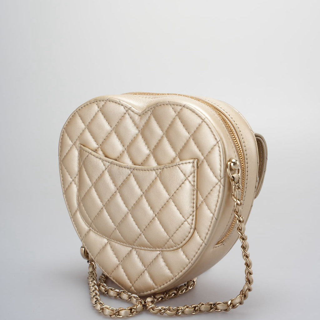 Chanel Champagne Gold Big Heart Bag in Love Heart Clutch Large Size
