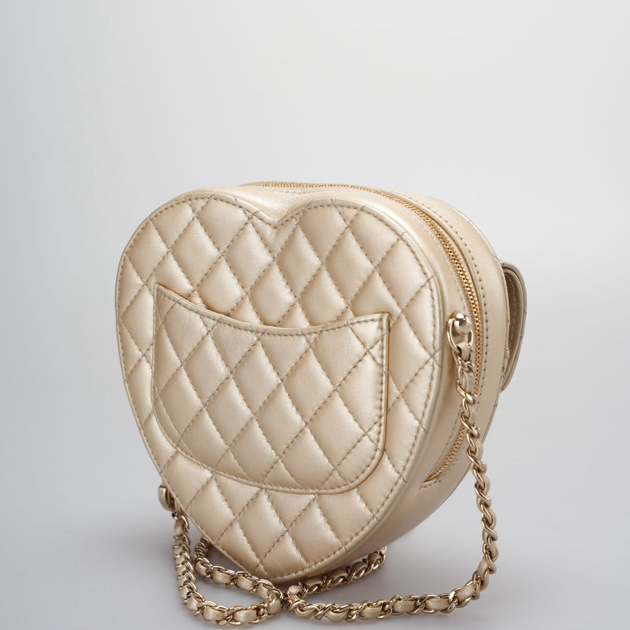 Chanel Champagne Gold Big Heart Bag in Love Heart Clutch Large Size