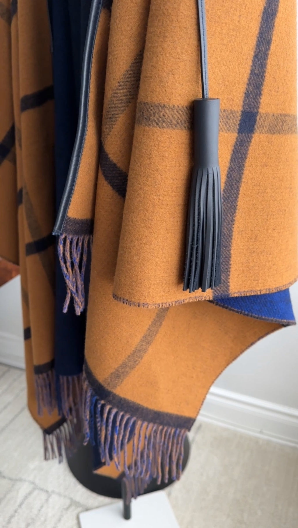 Hermes Reversible Navy and Brown Highlands Poncho