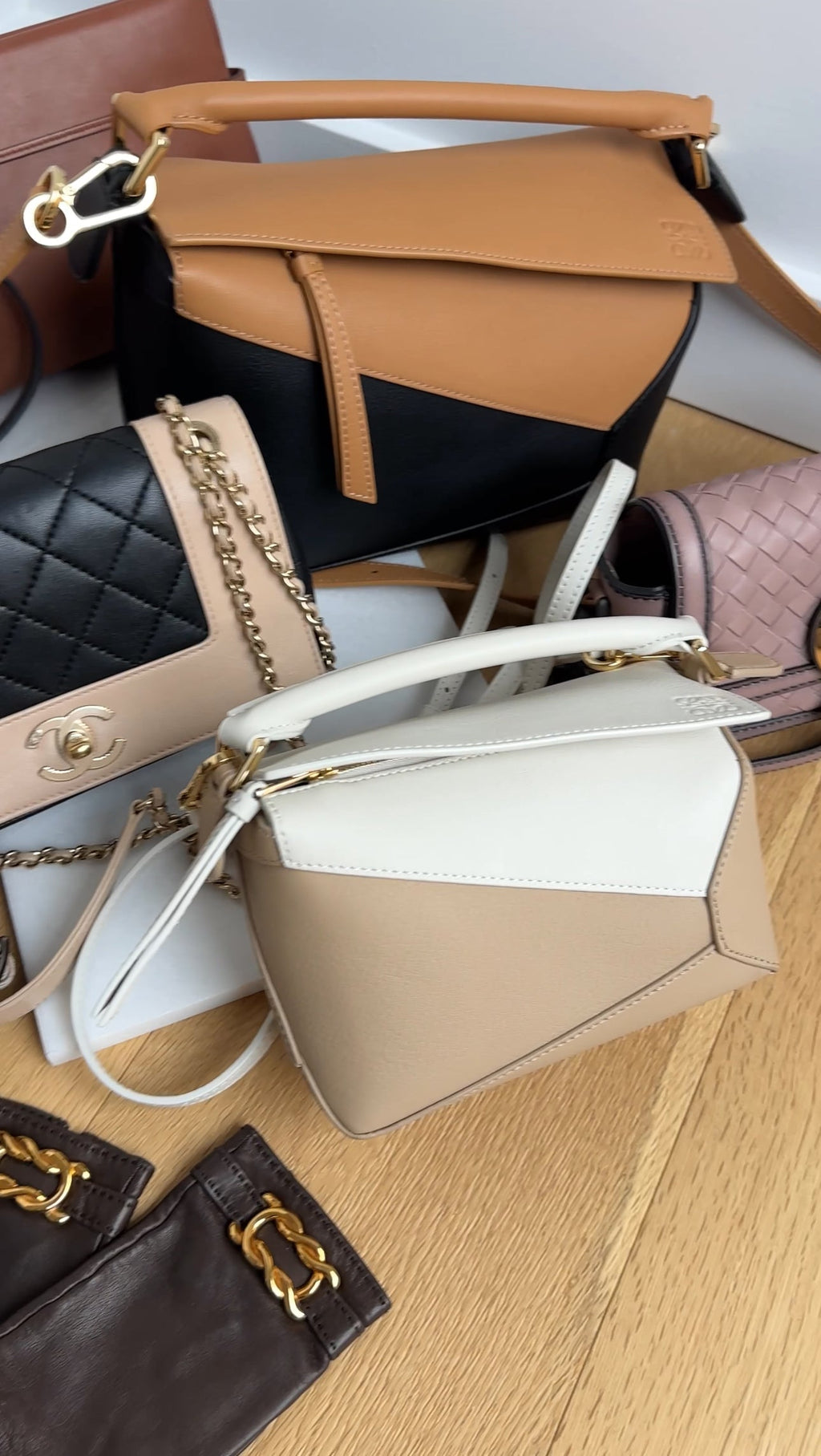 Loewe Beige and White Leather Mini Puzzle Edge Bag