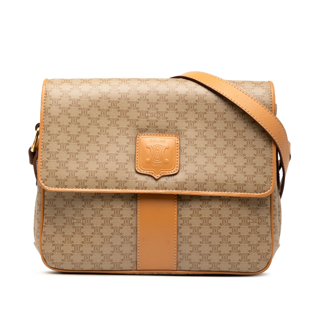 Vintage Saddle Flap Shoulder Bag Macadam Coated Canvas Small