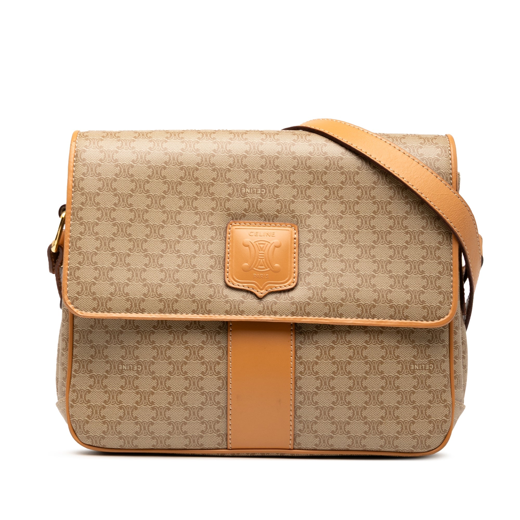 Vintage Saddle Flap Shoulder Bag Macadam Coated Canvas Small