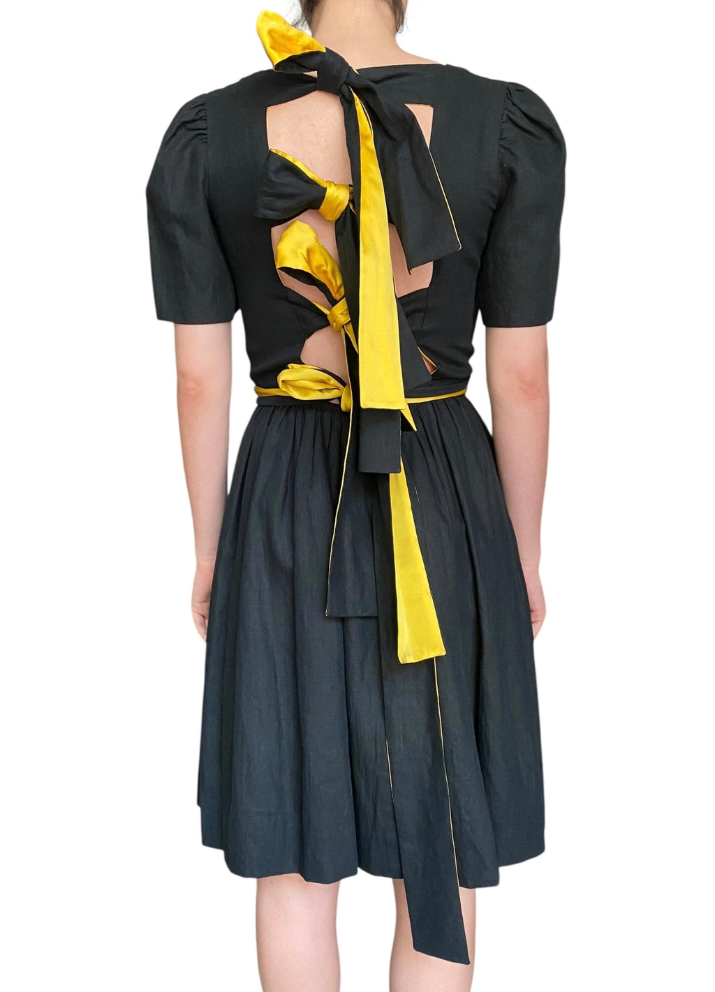 Lanvin Black & Yellow Backless Bowtie Dress - 42