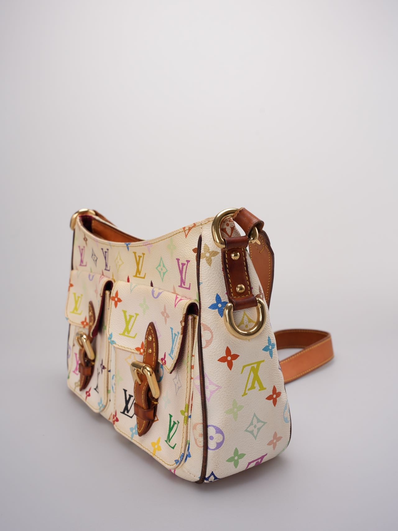 Louis Vuitton Takashi Murakami White Multicolore Monogram Coated Canvas Petit Noe Bag Gold Hardware
