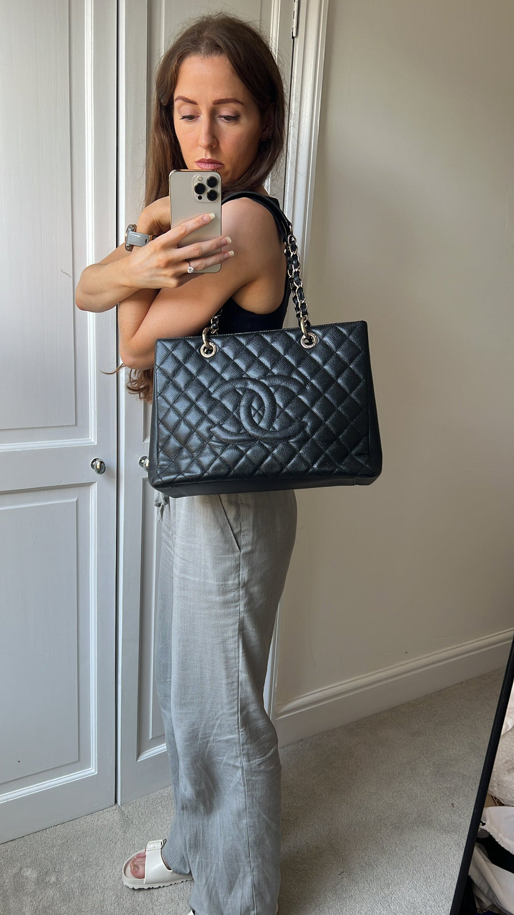 Chanel Black Caviar Grand Shopper Tote (GST) Silver Hardware