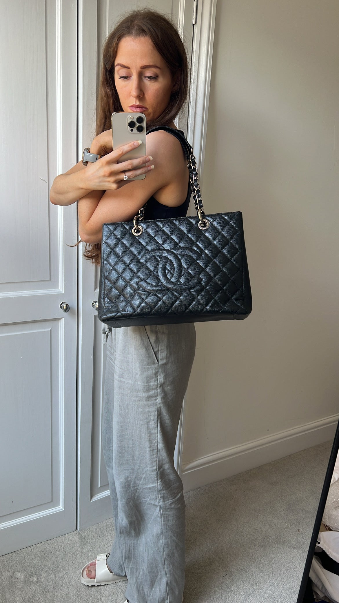 Chanel Black Caviar Grand Shopper Tote (GST) Silver Hardware