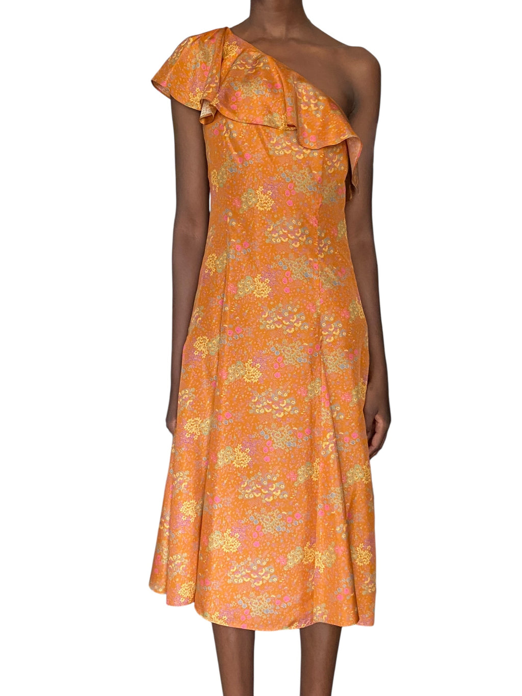 Rebecca Taylor Orange Silk Floral Printed Ruffle Dress - US 2