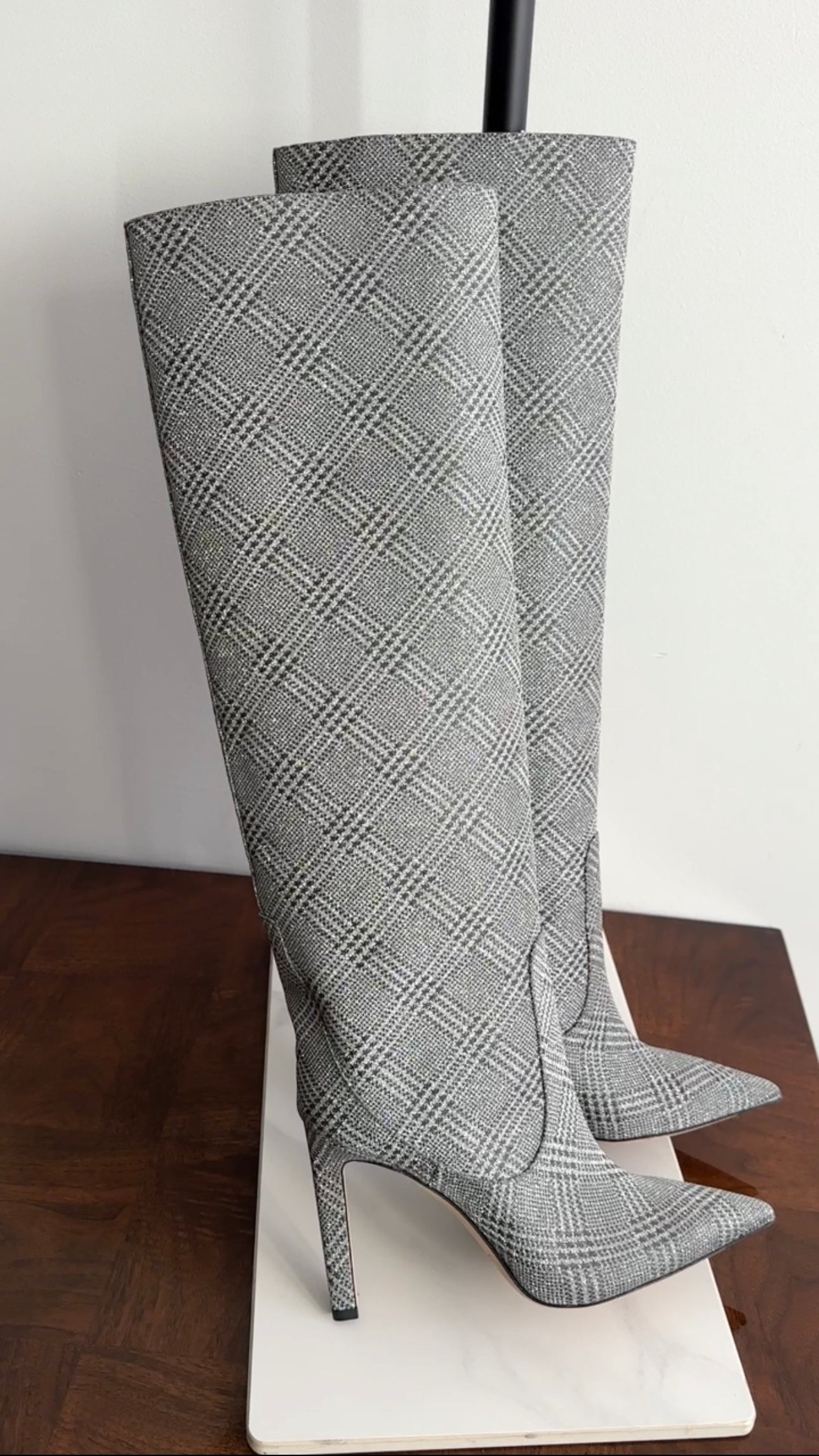 Jimmy Choo Mavis Silver Houndstooth Glitter Tall Boots - 38
