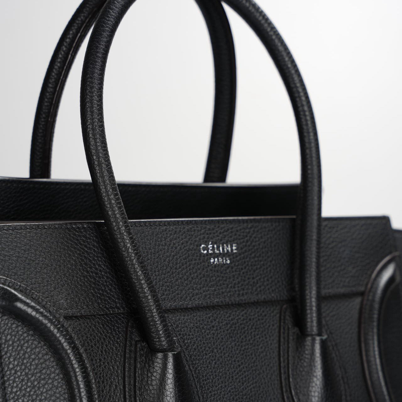 CELINE Micro Luggage Leather Handbag in Black