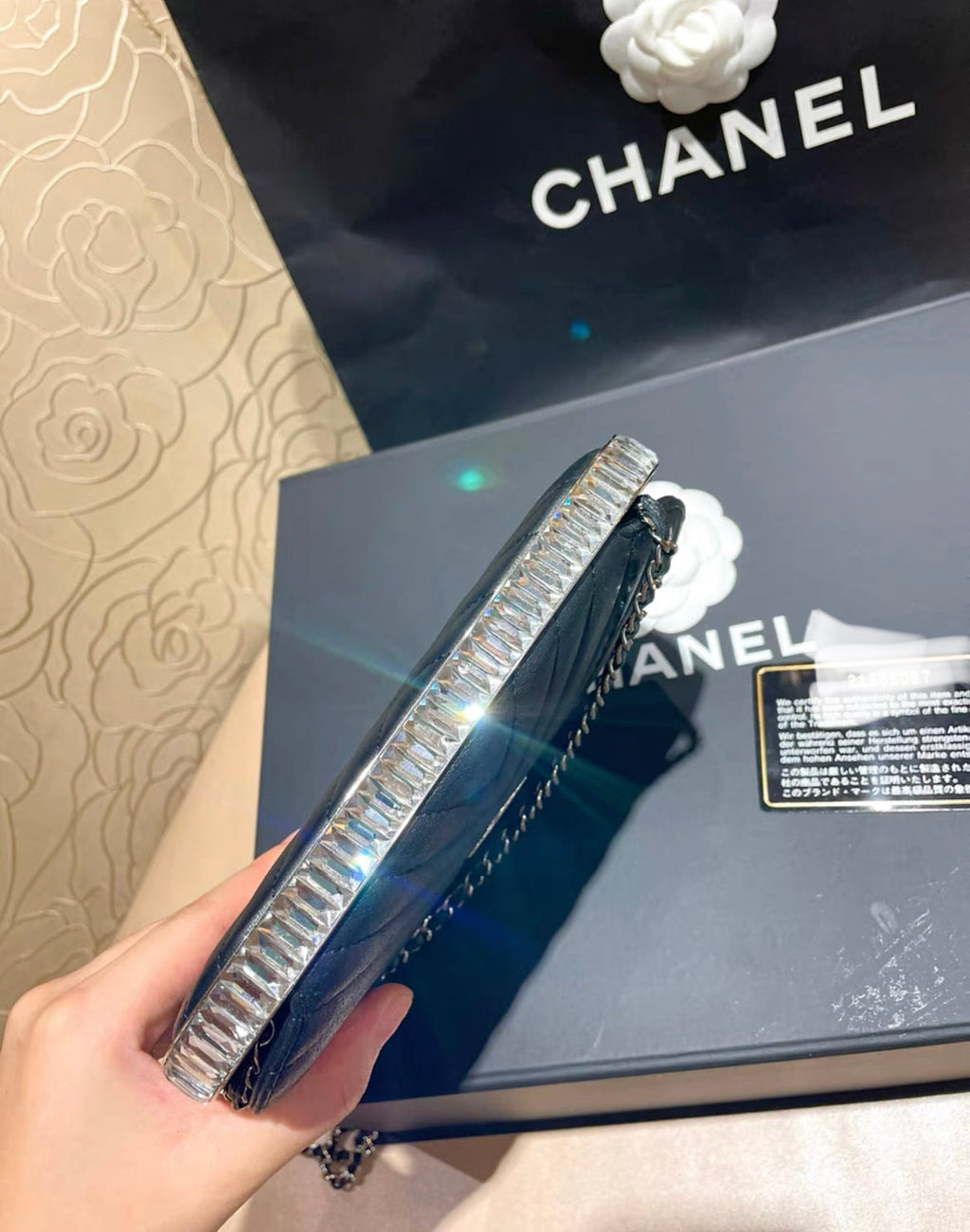 CHANEL 15C PARIS DUBAI CLUTCH ON CHAIN BAGUETTE CRYSTAL BLACK