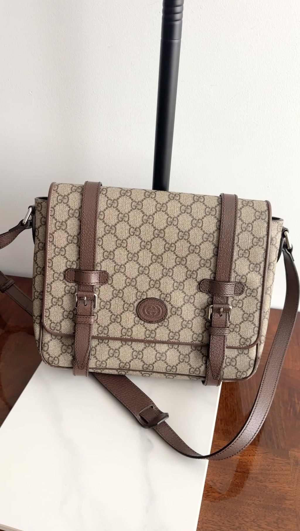 Gucci Brown Monogram Canvas Crossbody Messenger Book Bag