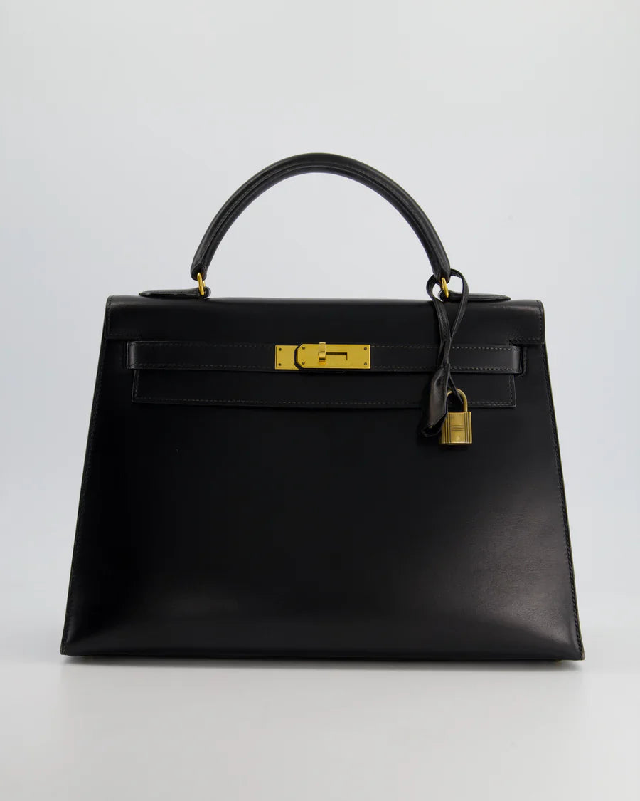Hermes Vintage Kelly 32 Sellier in Box Leather with Gold Hardware