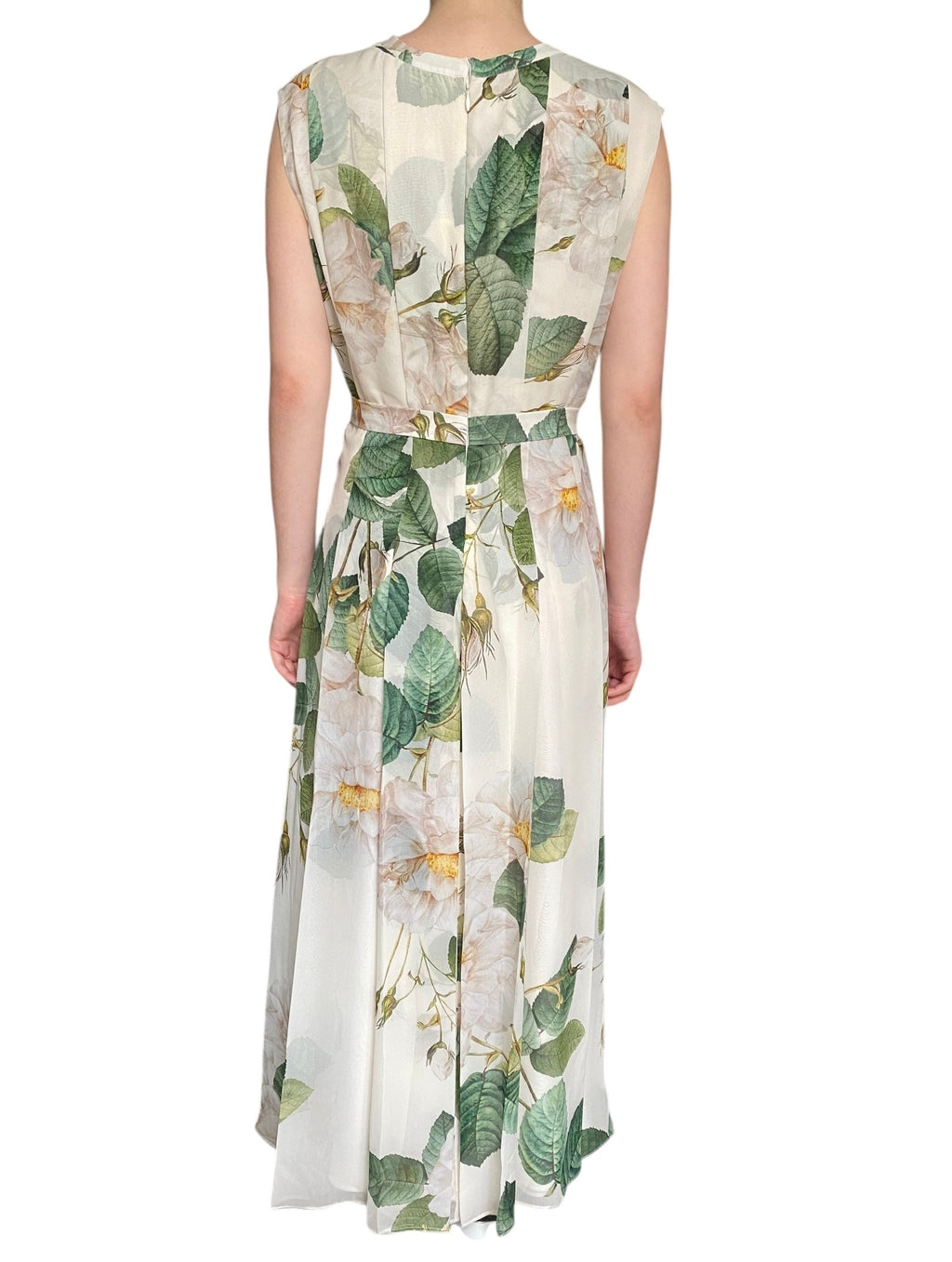 Giambattista Valli Ivory Green Silk Chiffon Roses Print Gown - IT44 / USA 8