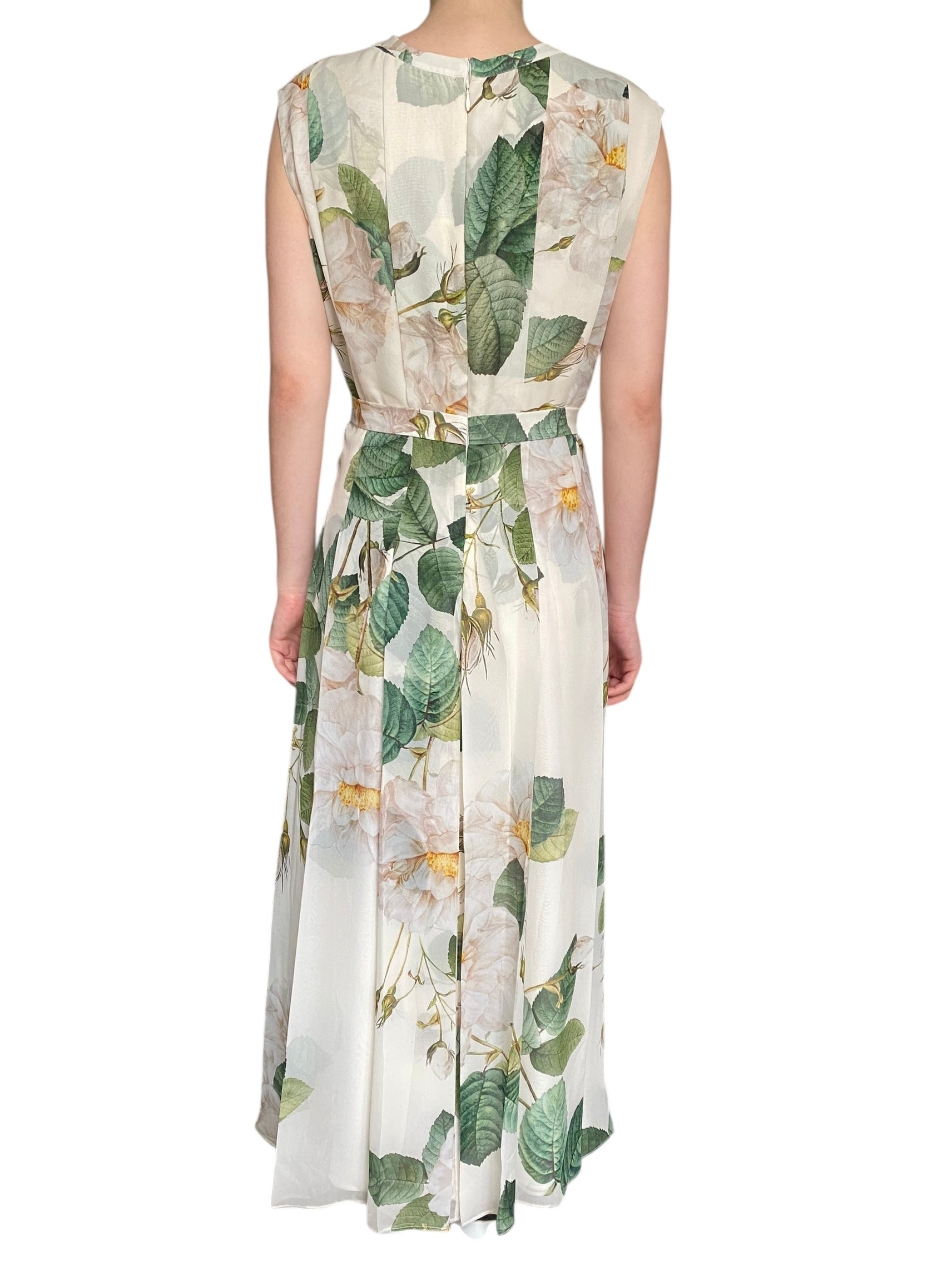 Giambattista Valli Ivory Green Silk Chiffon Roses Print Gown - IT44 / USA 8