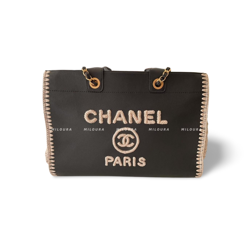 Chanel Black Large Deauville Tote Bag in Calfskin Leather Limited Edition