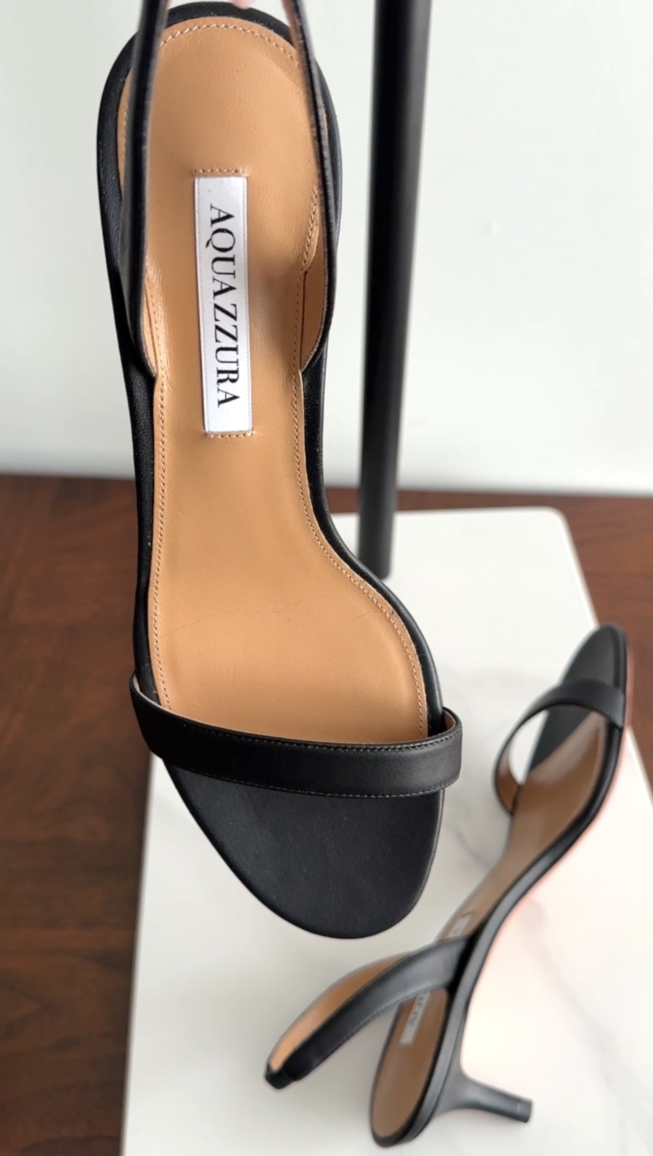 Aquazzura Black Leather So Nude Sandal 50 Singback Heels - 38.5