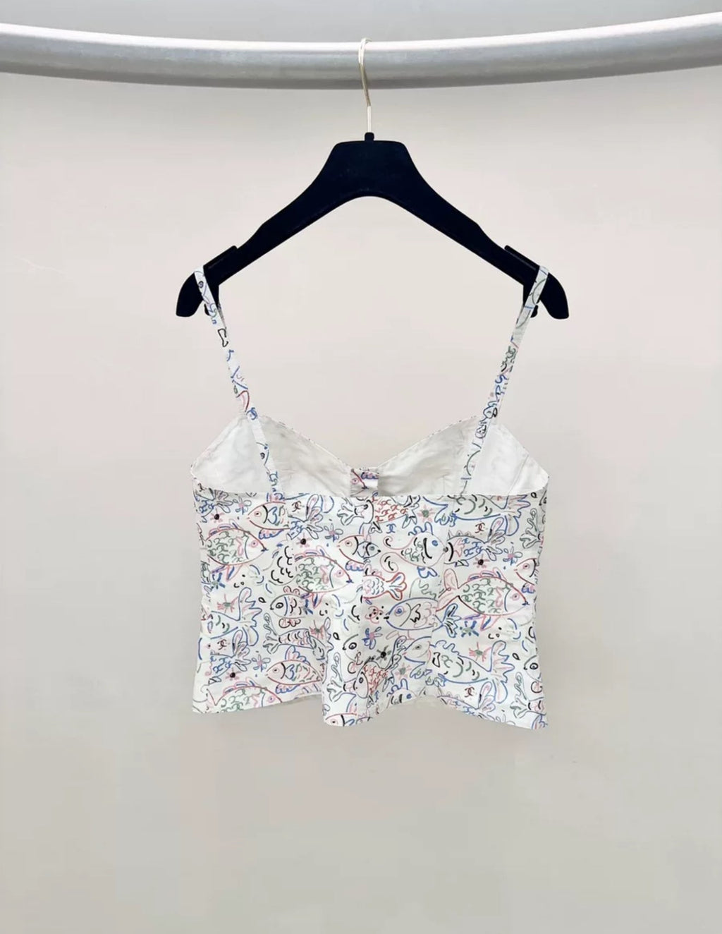 Chanel 25C TOP Printed Silk Faille Ecru & Multicolor
