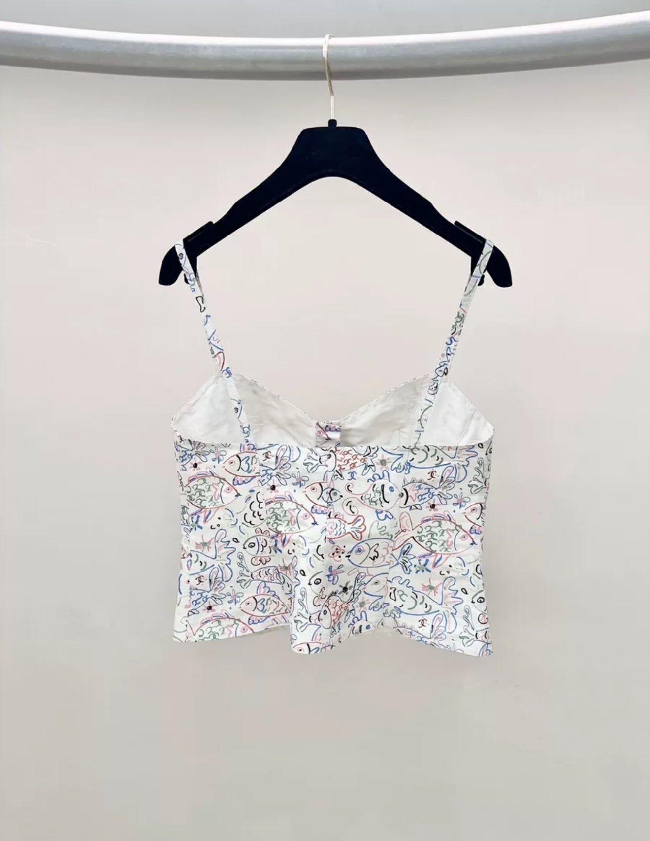 Chanel 25C TOP Printed Silk Faille Ecru & Multicolor