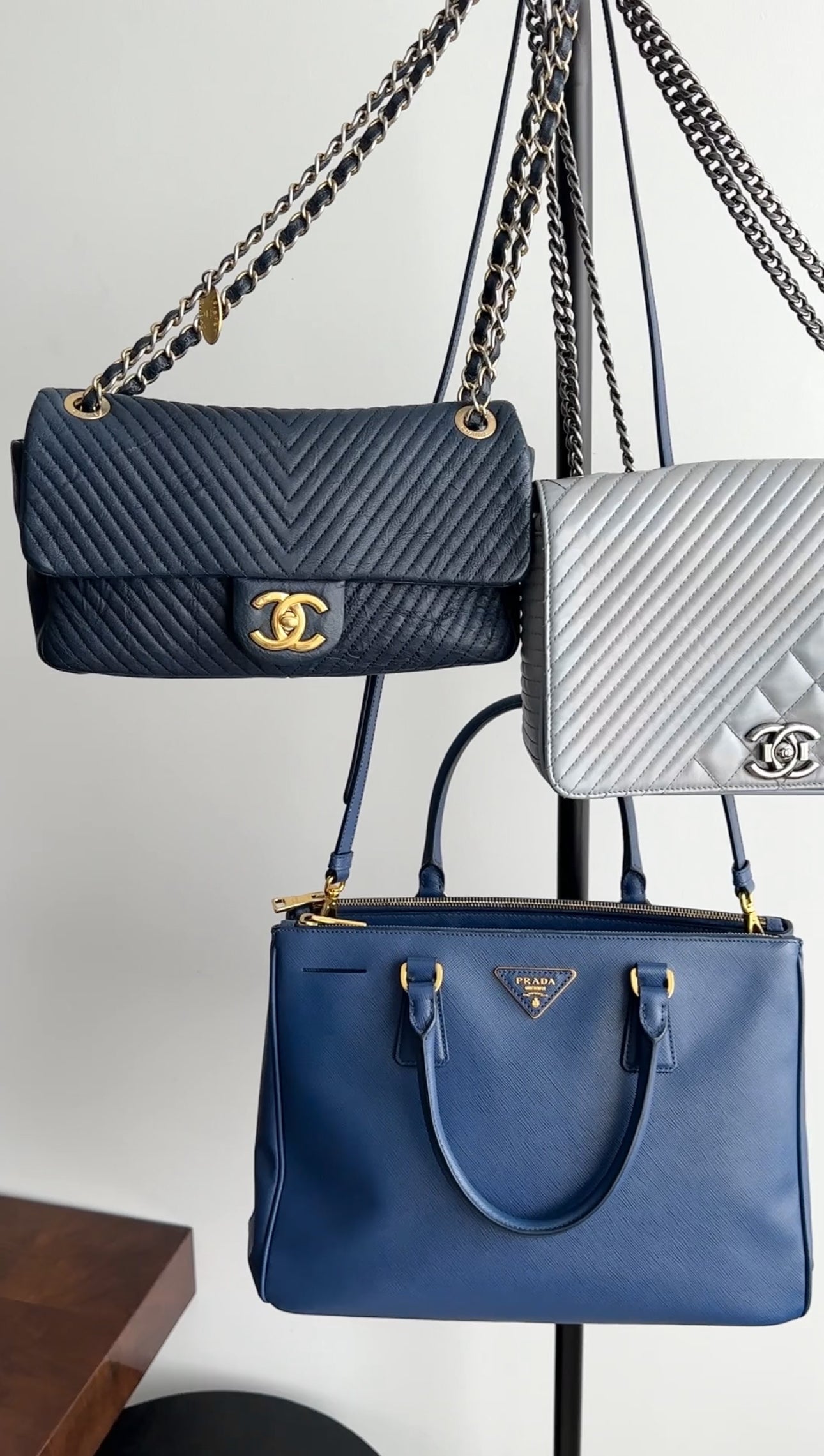 Chanel Surpique Chevron Navy Quilted Small Flap Bag