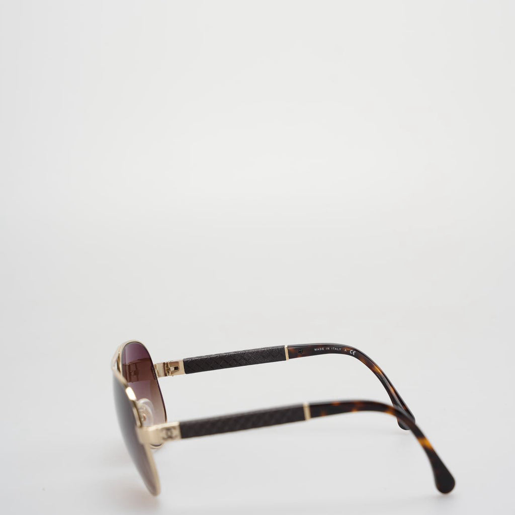 Chanel CC Aviator Sunglasses 4195-Q in Brown and Gold
