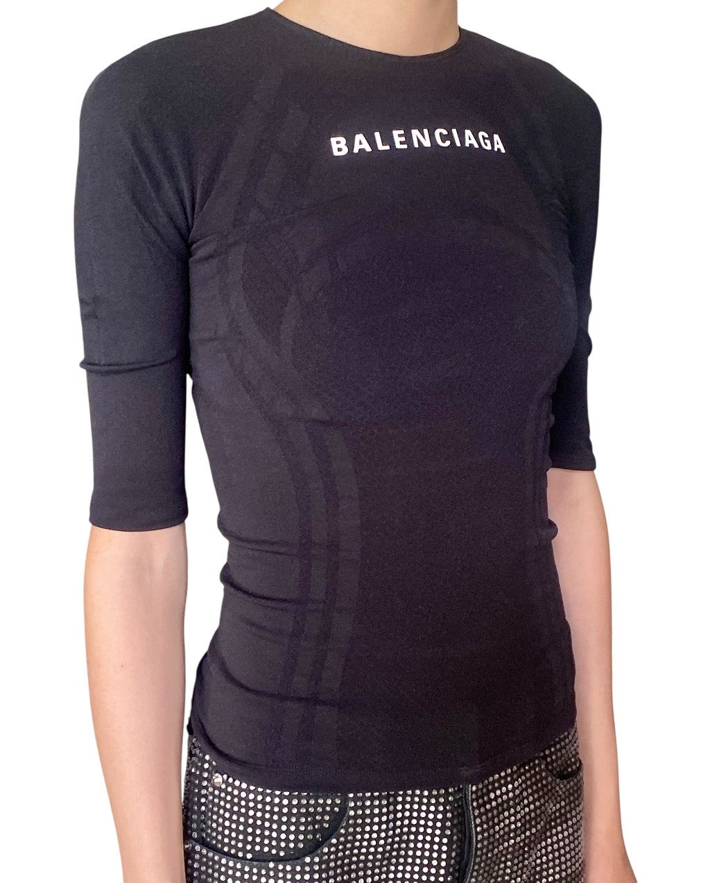 Balenciaga Black Jersey Logo Stretch Tee - 38 / M