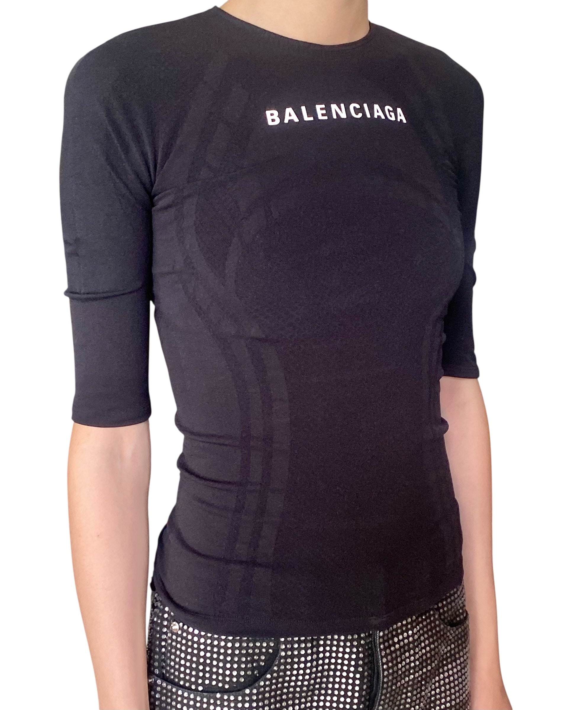 Balenciaga Black Jersey Logo Stretch Tee - 38 / M