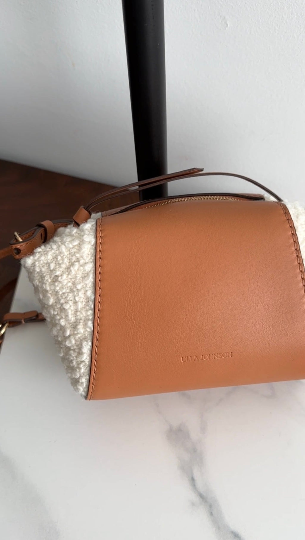 Ulla Johnson Imogen Small Tan Leather Crossbody Boucle Bag