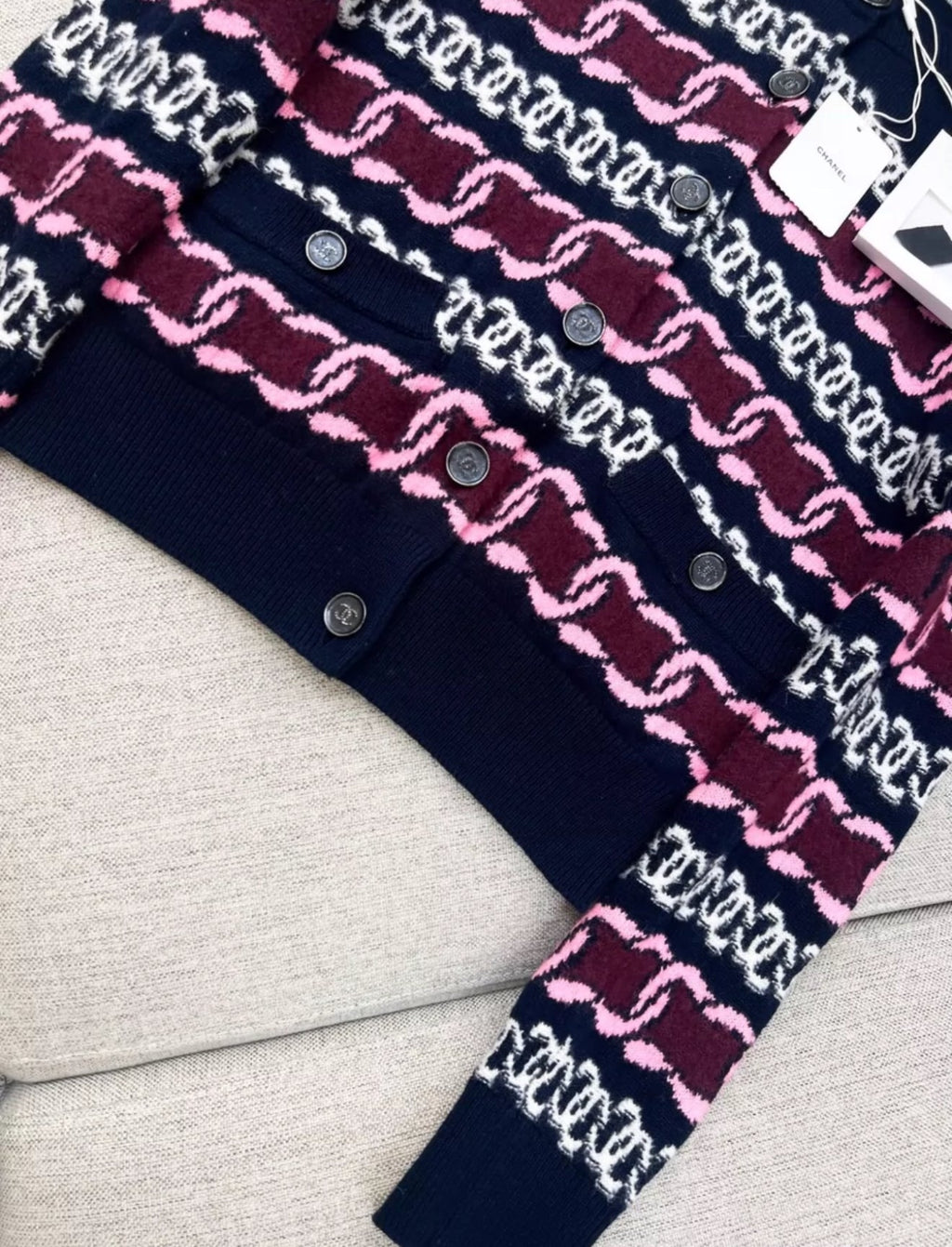 Chanel 23B navy blue, Burgundy, pink & white igan