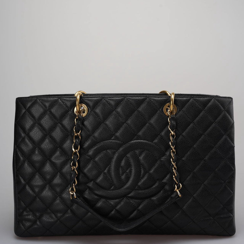Chanel Large Grand Shopping Tote Black GST Bag in Caviar Leather with Gold Hardware