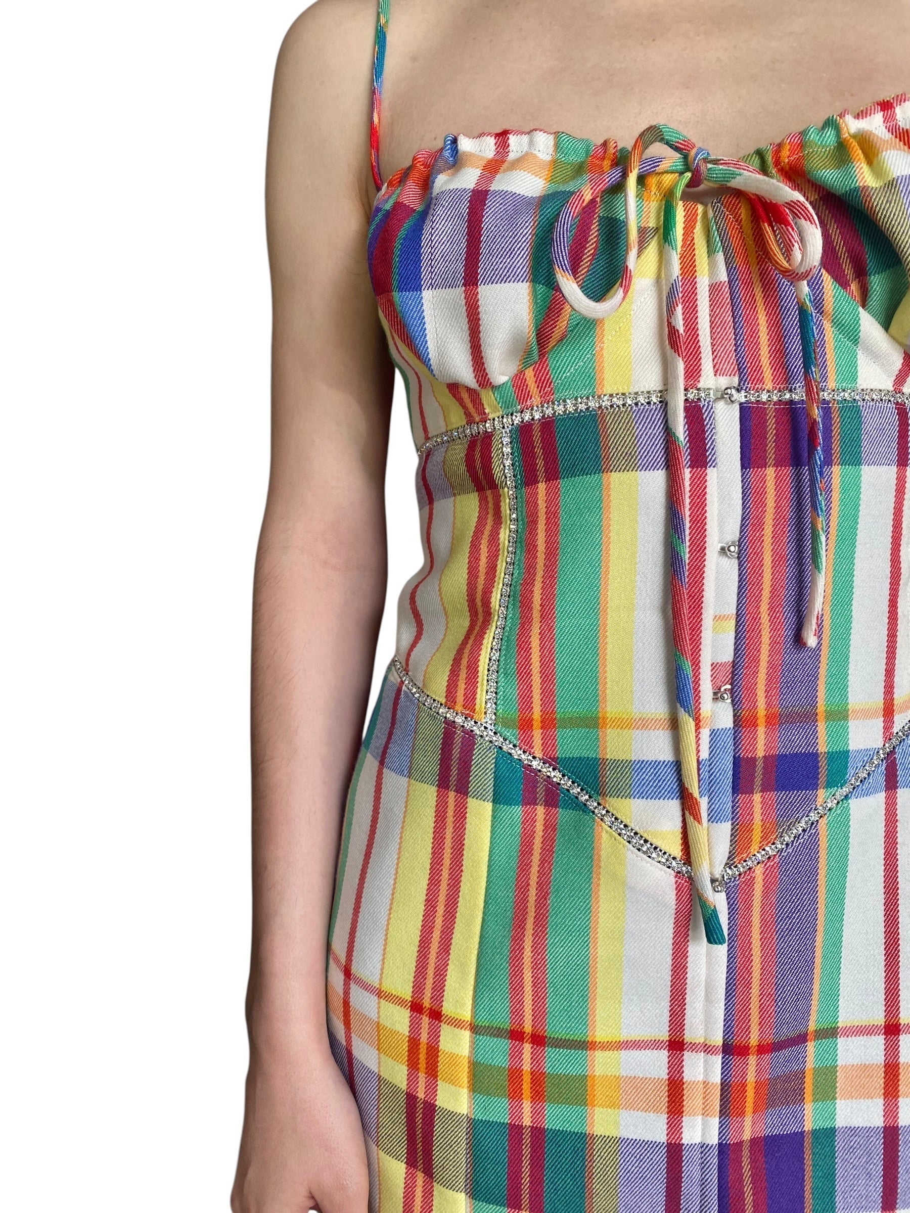 Area Gingham Multicolour Embellished Mini Dress - US 6