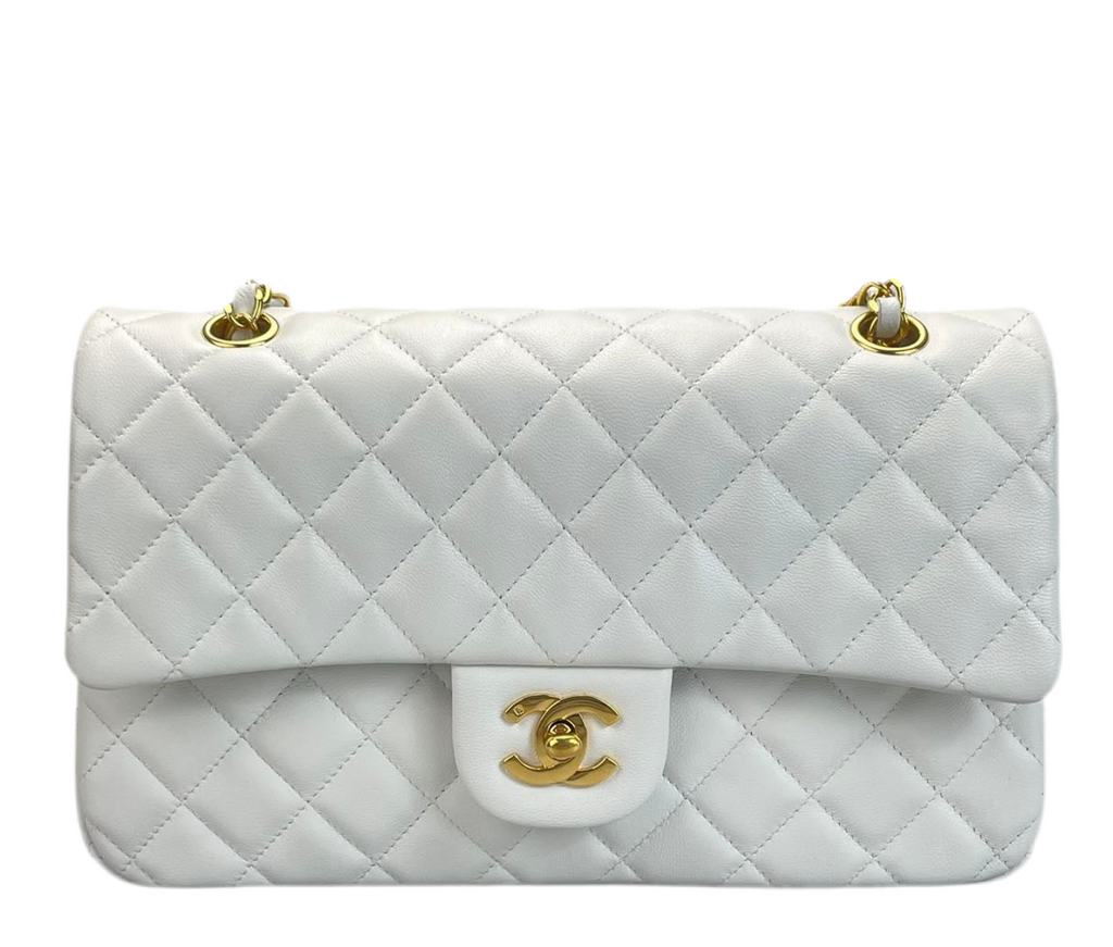 Chanel  Vinateg White Classic Flap Bag  with Gold Hardware