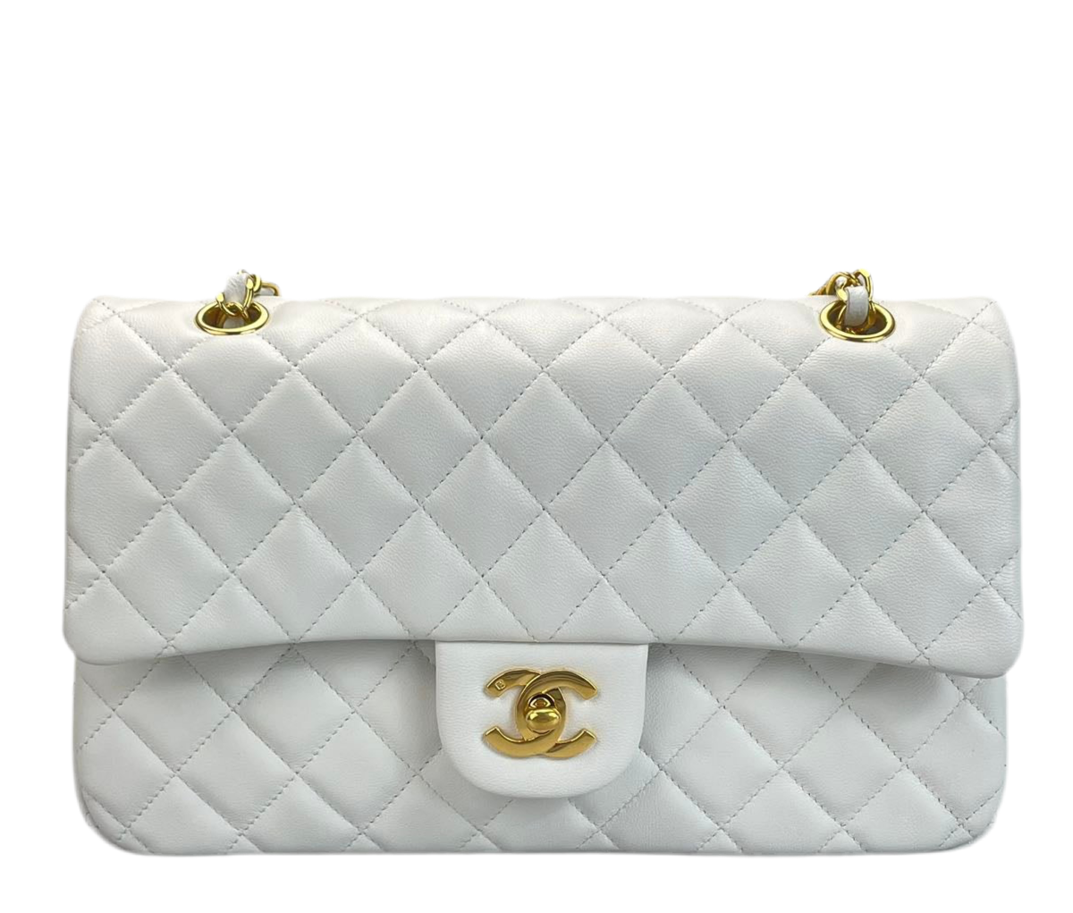 Chanel  Vinateg White Classic Flap Bag  with Gold Hardware