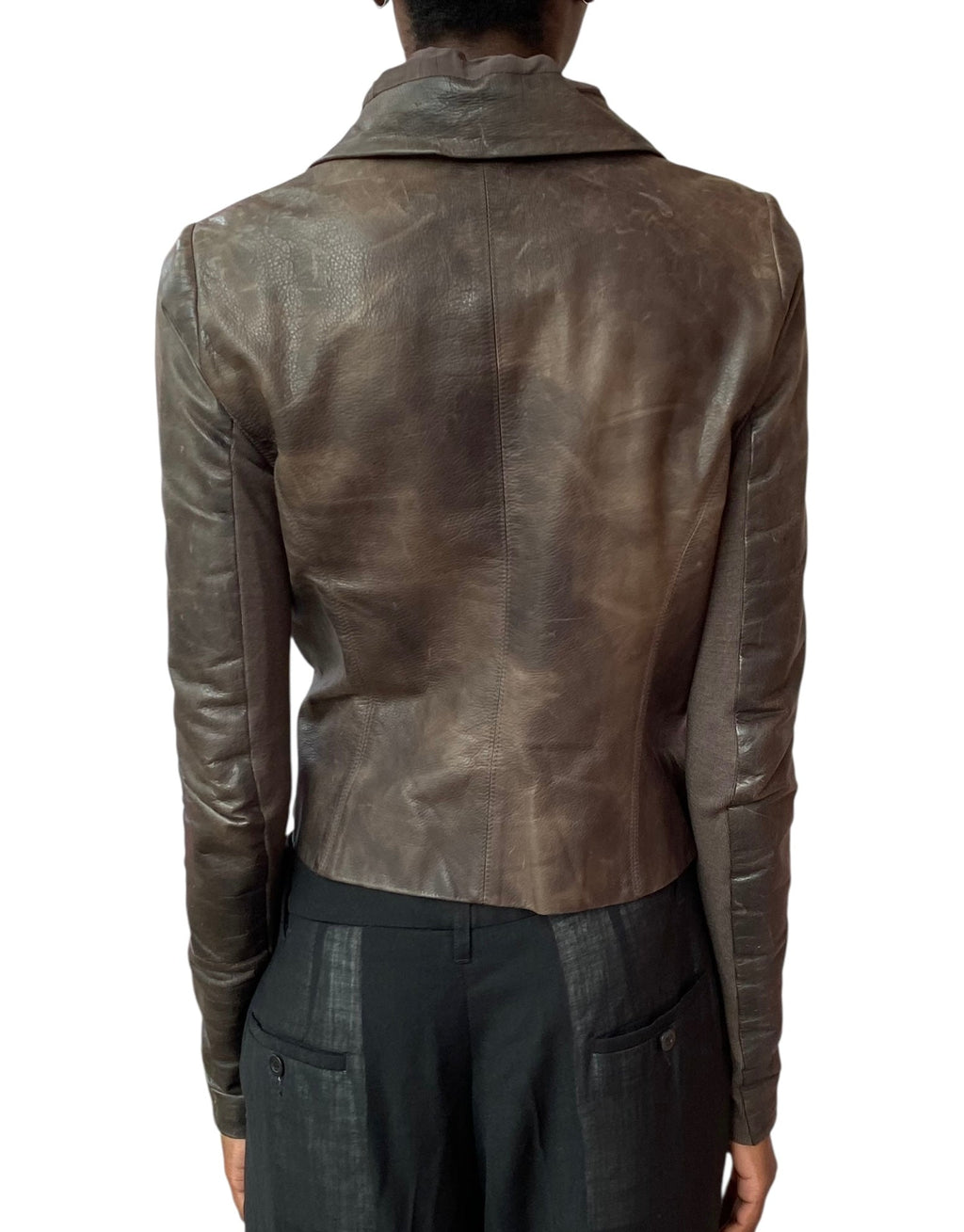 Rick Owens Brown Distressed Leather Biker Jacket - US 8