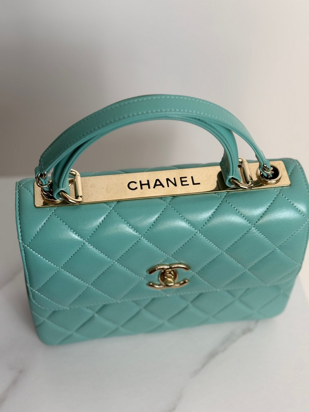 Chanel Small Trendy CC Bag in Light Green Lambskin Leather with Gold Hardware