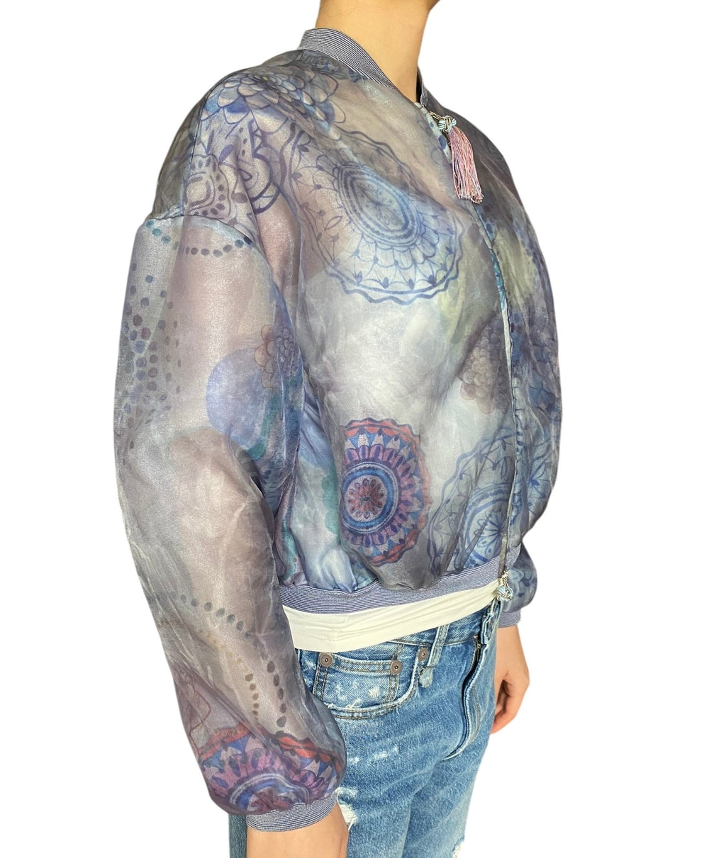 Giorgio Armani Blue Organza Printed Bomber - 42 / US 6