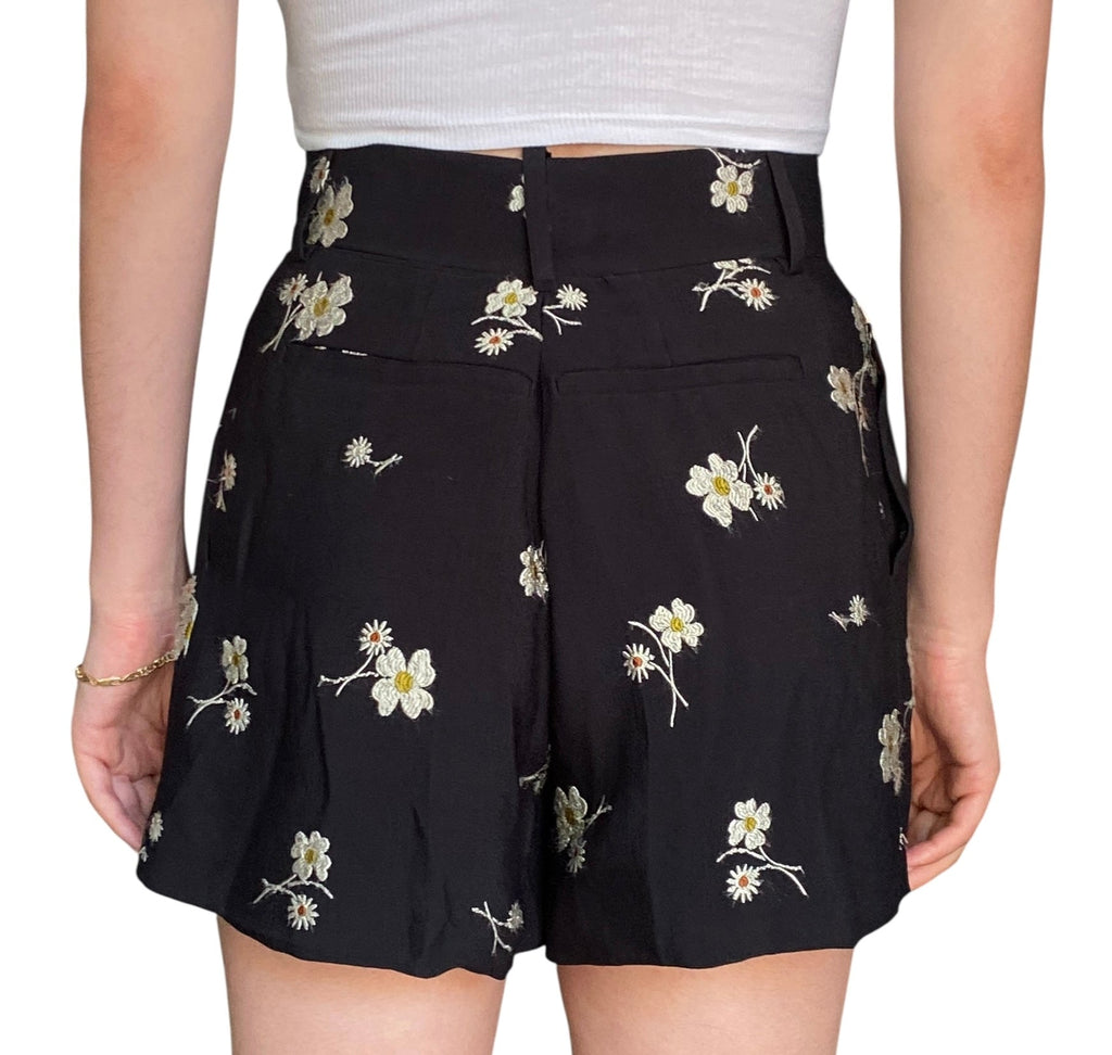 Chloe Black Floral Embroidered Shorts - W26
