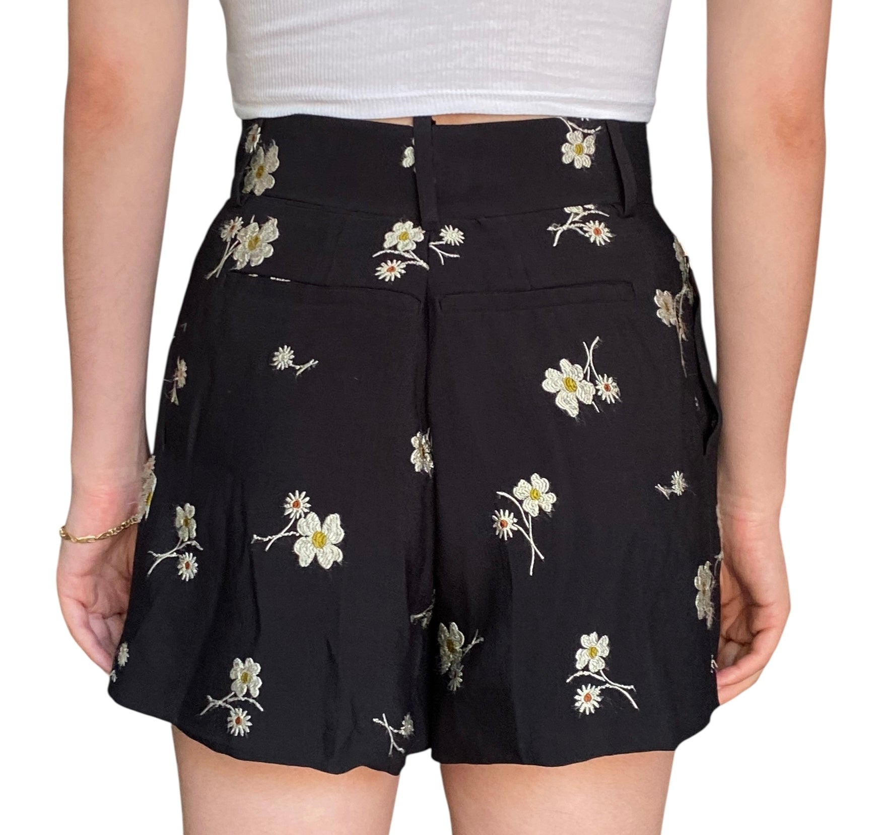 Chloe Black Floral Embroidered Shorts - W26