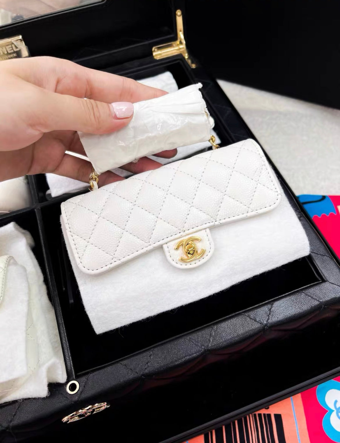 Chanel Set Of 4 white Mini Bags with Quilted Trunk