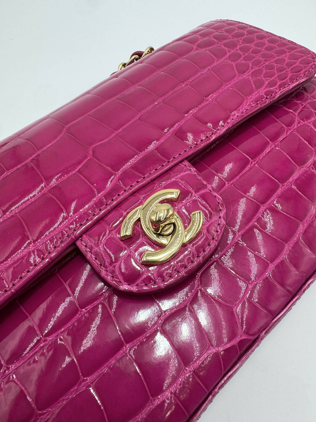 Chanel Vintage Medium Pink Crocodile Flap Bag