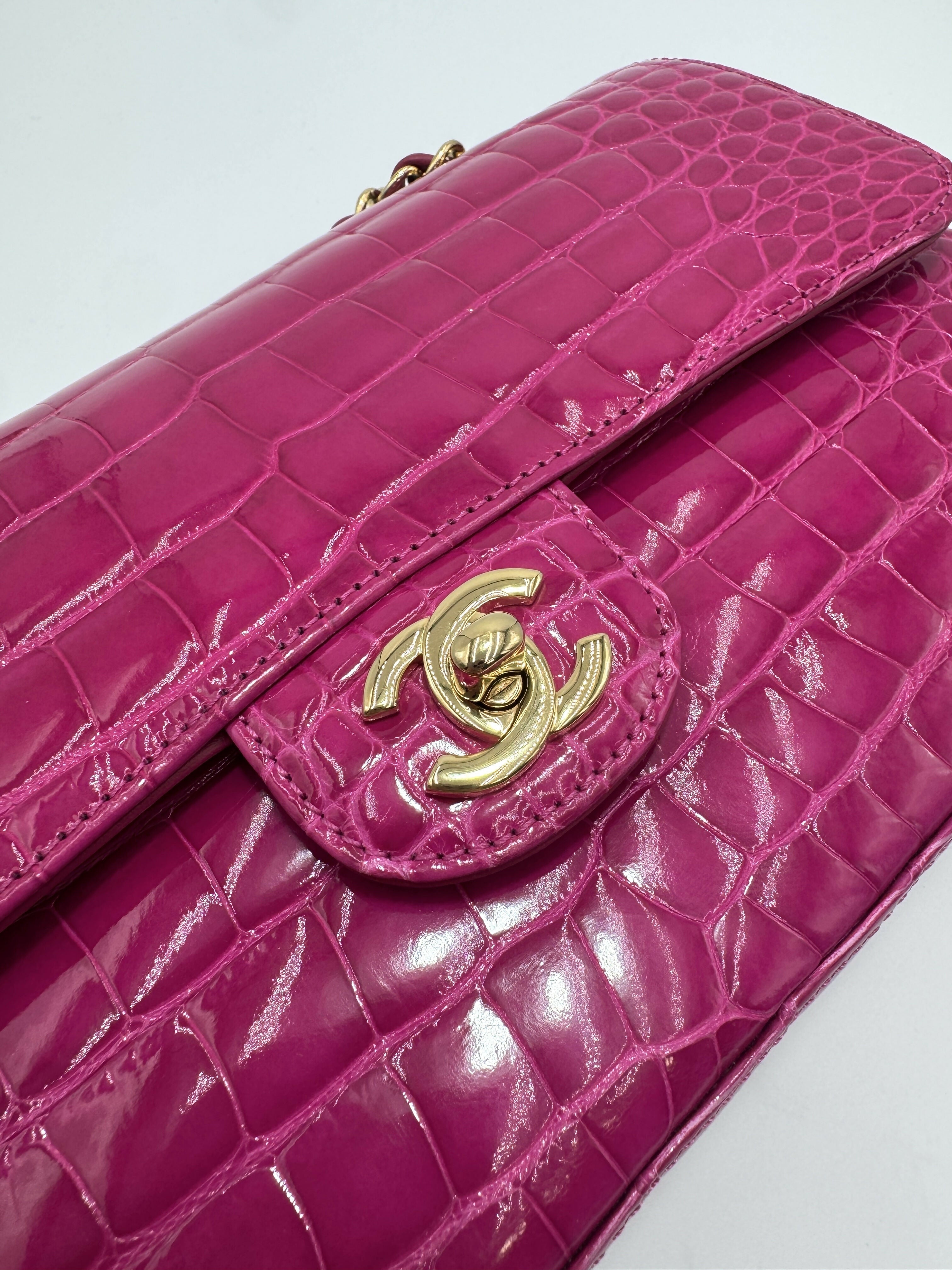Chanel Vintage Medium Pink Crocodile Flap Bag