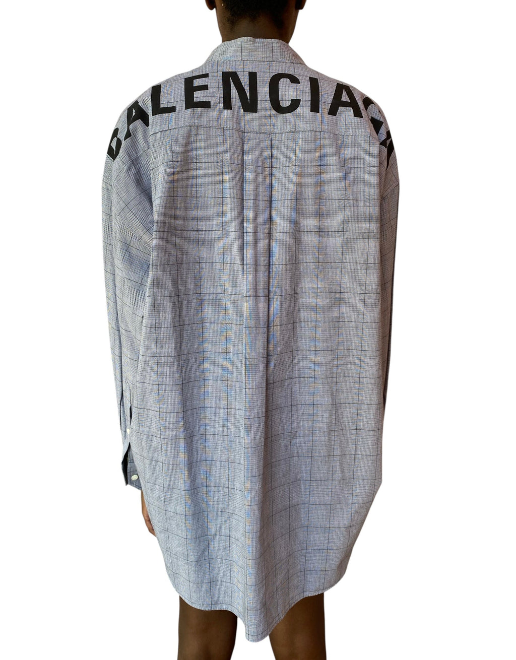Balenciaga Grey Cotton Check Swing Oversized Logo Shirt - 36 / US 2