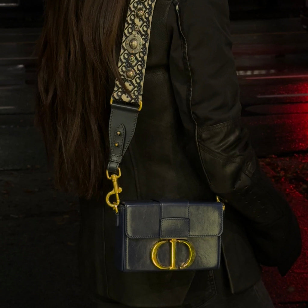 Christian Dior Navy Blue Leather 30 Montaigne Box Shoulder Bag