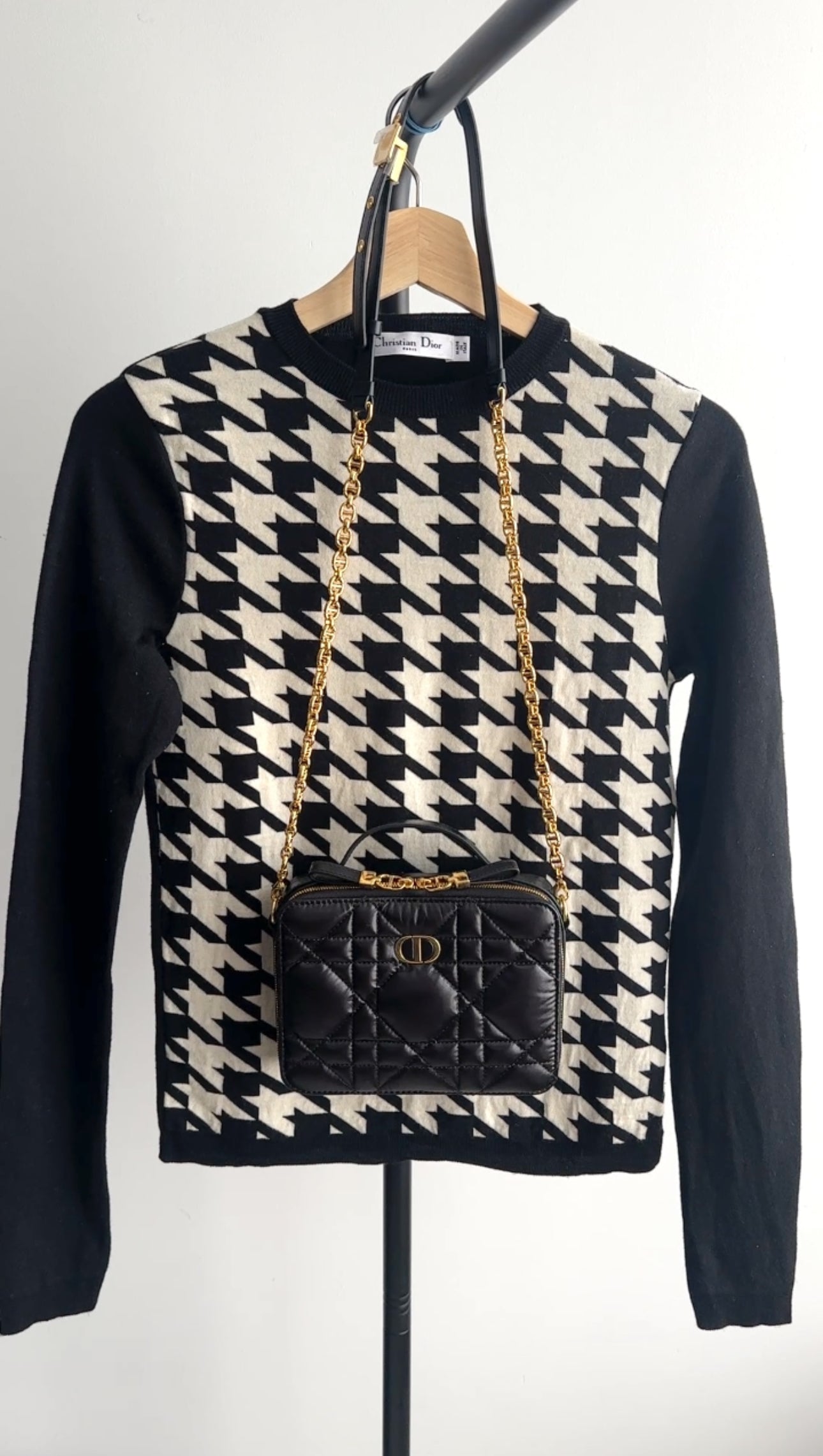 Dior Black Calfskin Cannage Box Caro Pouch Crossbody Zip Bag
