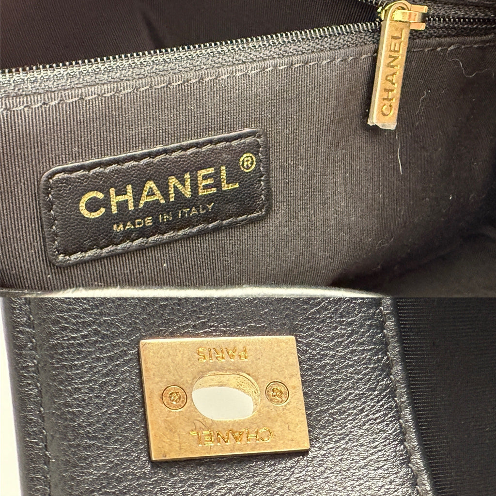 CHANEL Large Chevron Stitched Chic Shopping Black Calfskin Leather Snakeskin Tote Bag