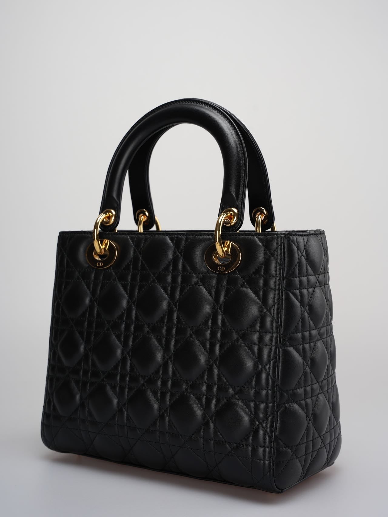 Christian Dior Black Medium Bag in Cannage Lambskin Leather with Gold Hardware