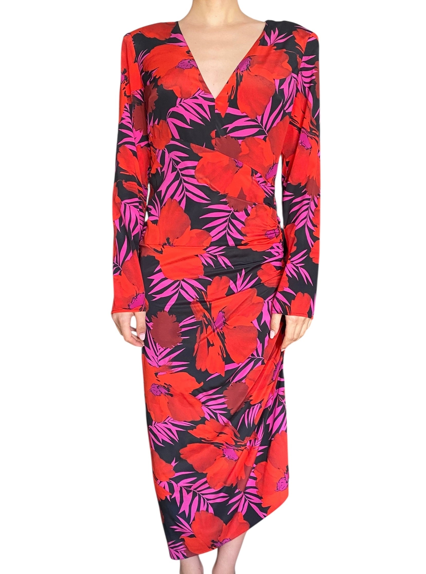 Veronica Beard Red Silk Floral Printed Longsleeve Maxi Dress - 10