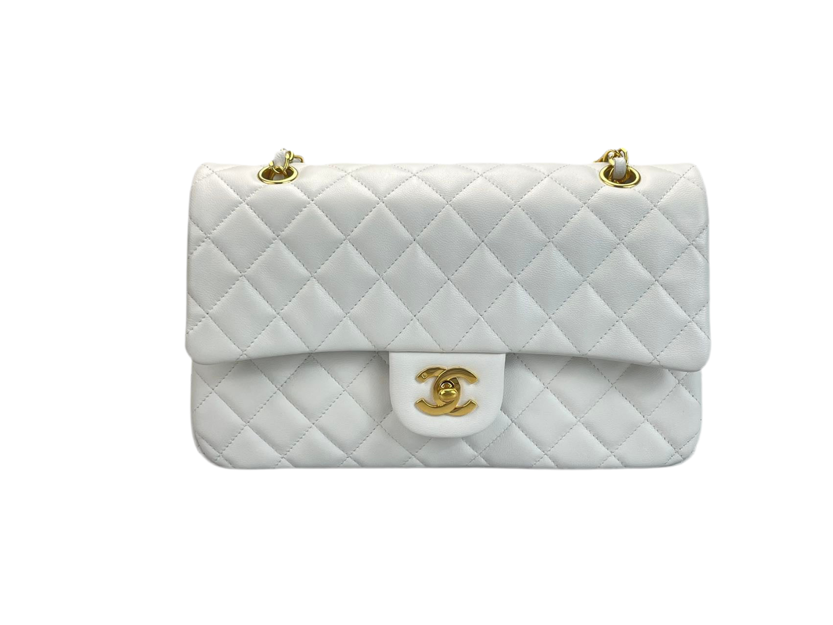 Chanel  Vinateg White Classic Flap Bag  with Gold Hardware