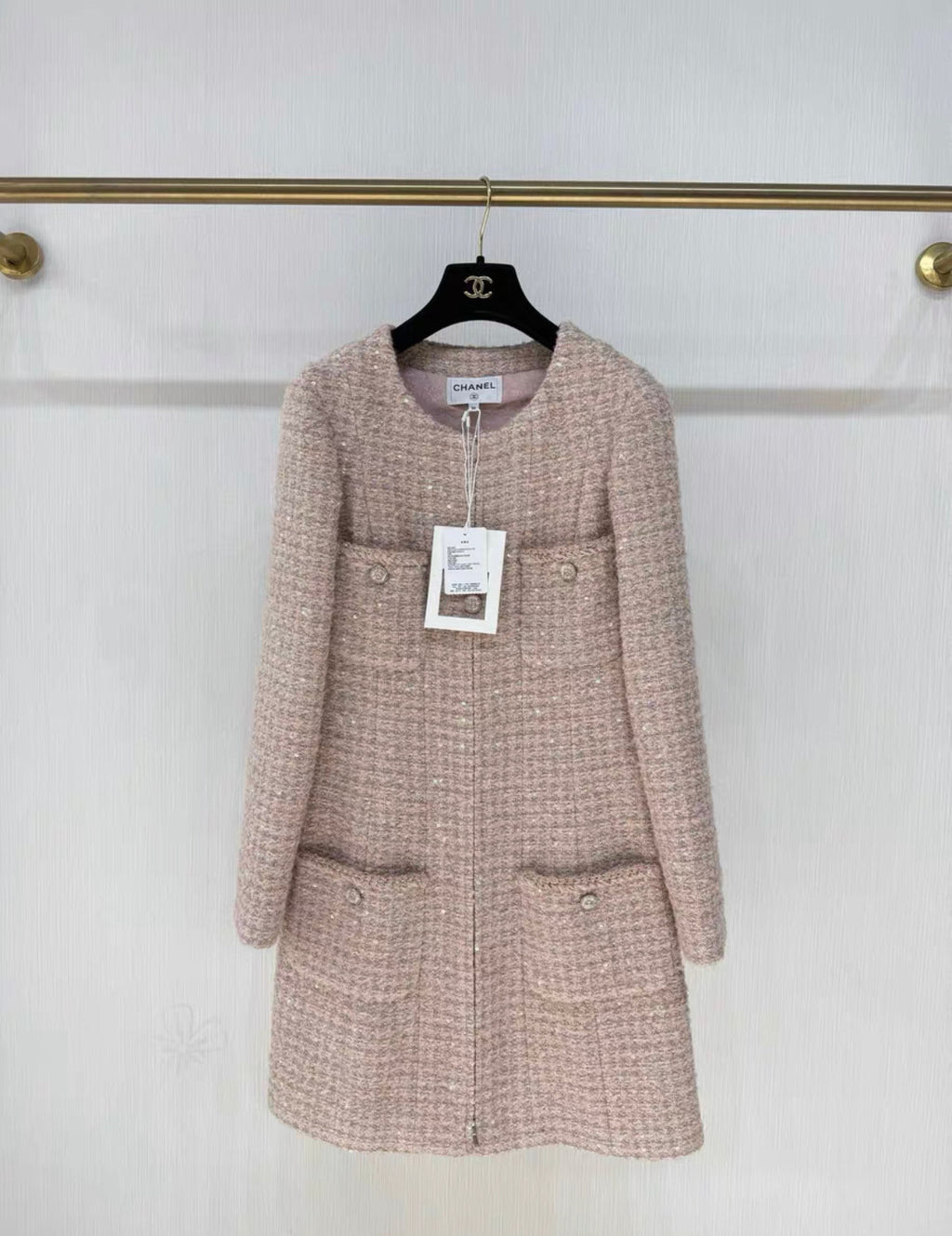 Chanel 24B Glittered Tweed Light Pink, Beige & Ecru Dress size 36