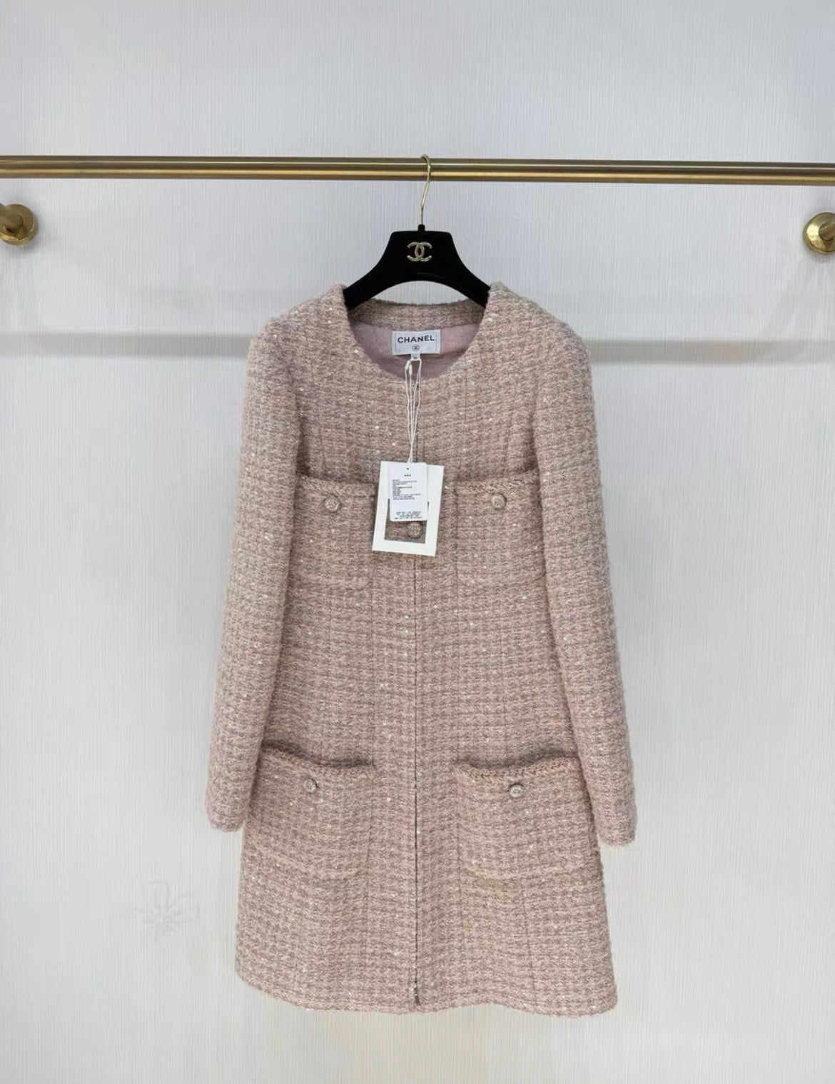 Chanel 24B Glittered Tweed Light Pink, Beige & Ecru Dress size 36