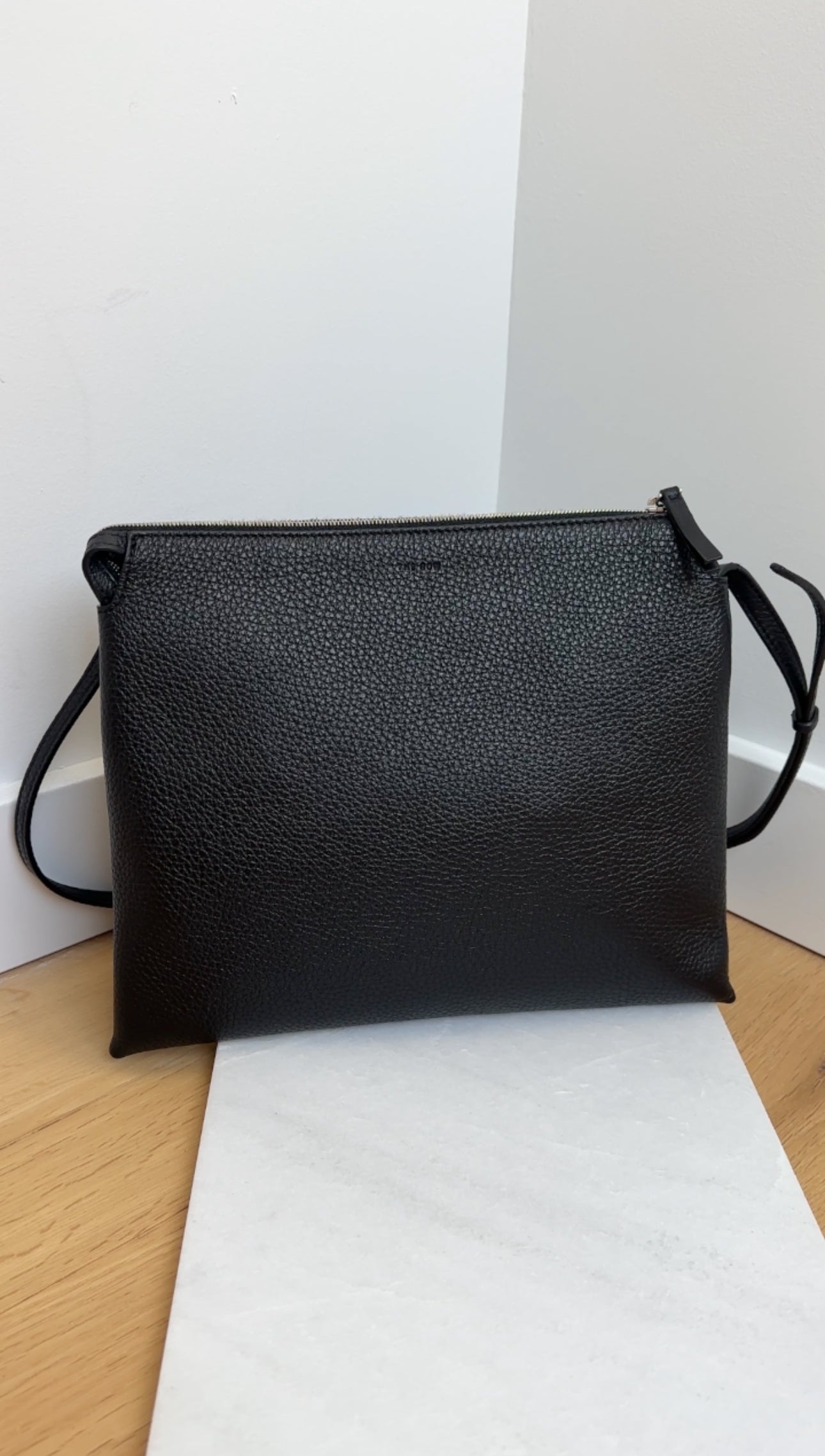 The Row Black Grained Leather Nu Twin Crossbody Bag